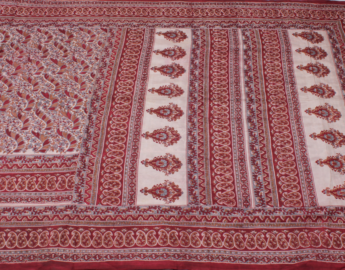 Sushila Vintage Cream Saree 100% Pure Silk Printed Floral Soft Craft Fabric