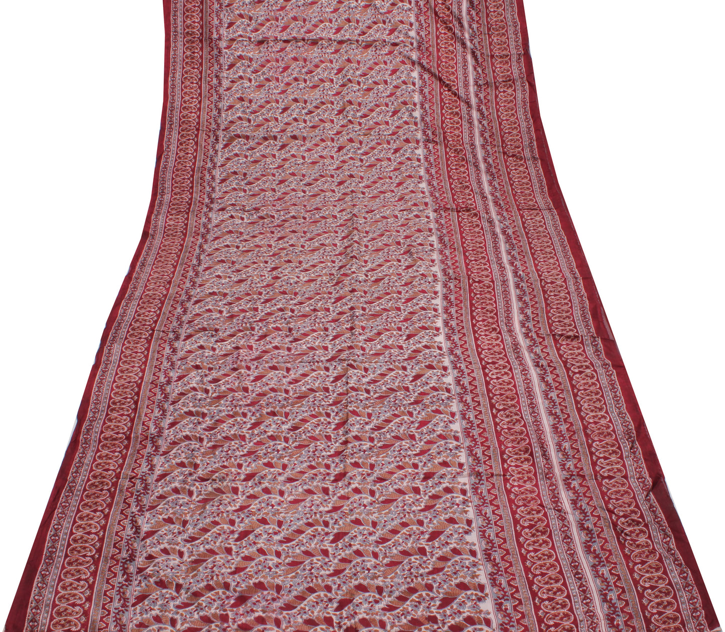 Sushila Vintage Cream Saree 100% Pure Silk Printed Floral Soft Craft Fabric