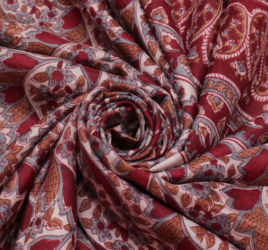 Sushila Vintage Cream Saree 100% Pure Silk Printed Floral Soft Craft Fabric