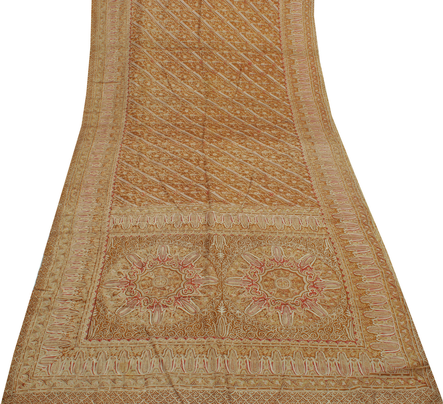 Sushila Vintage Brown Saree 100% Pure Silk Printed Floral Soft Craft Fabric