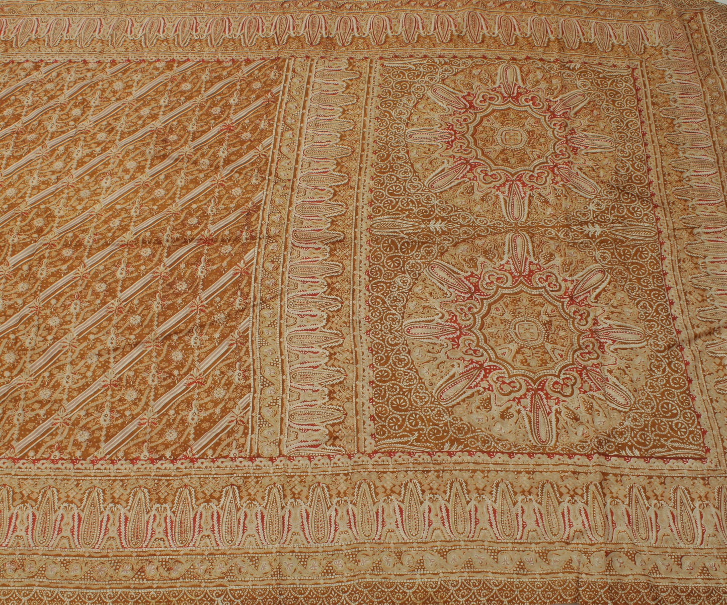 Sushila Vintage Brown Saree 100% Pure Silk Printed Floral Soft Craft Fabric