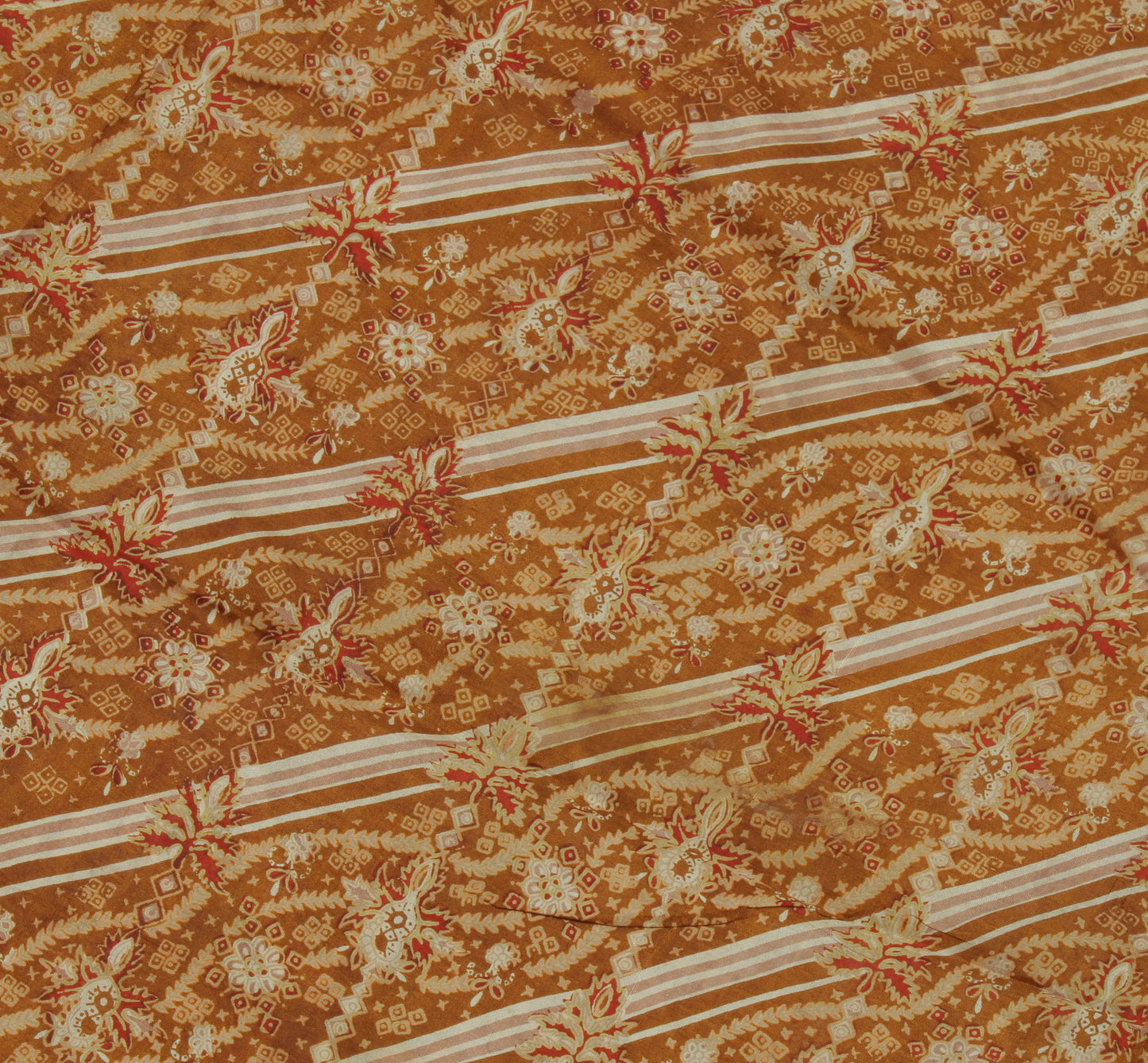 Sushila Vintage Brown Saree 100% Pure Silk Printed Floral Soft Craft Fabric