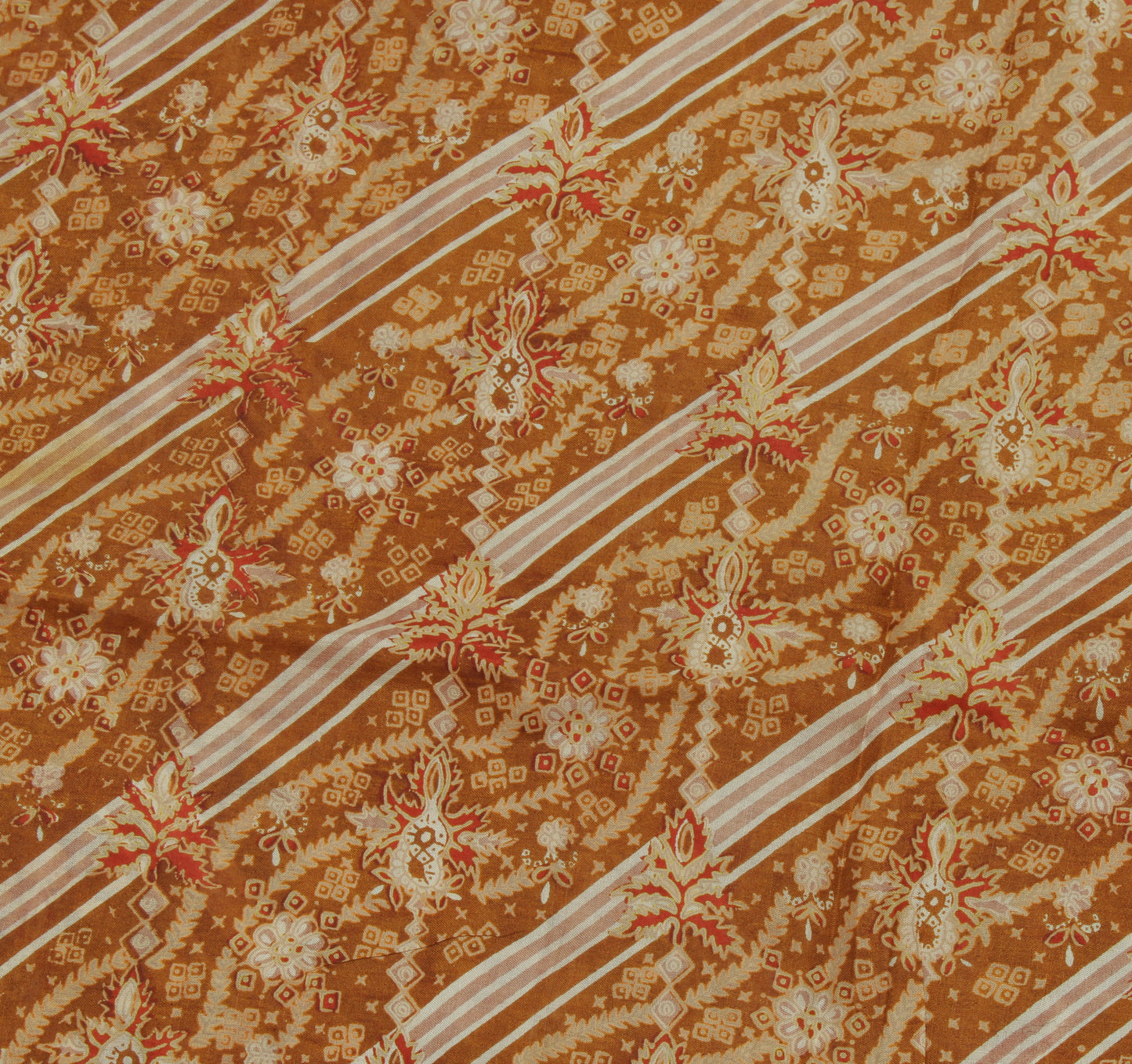 Sushila Vintage Brown Saree 100% Pure Silk Printed Floral Soft Craft Fabric