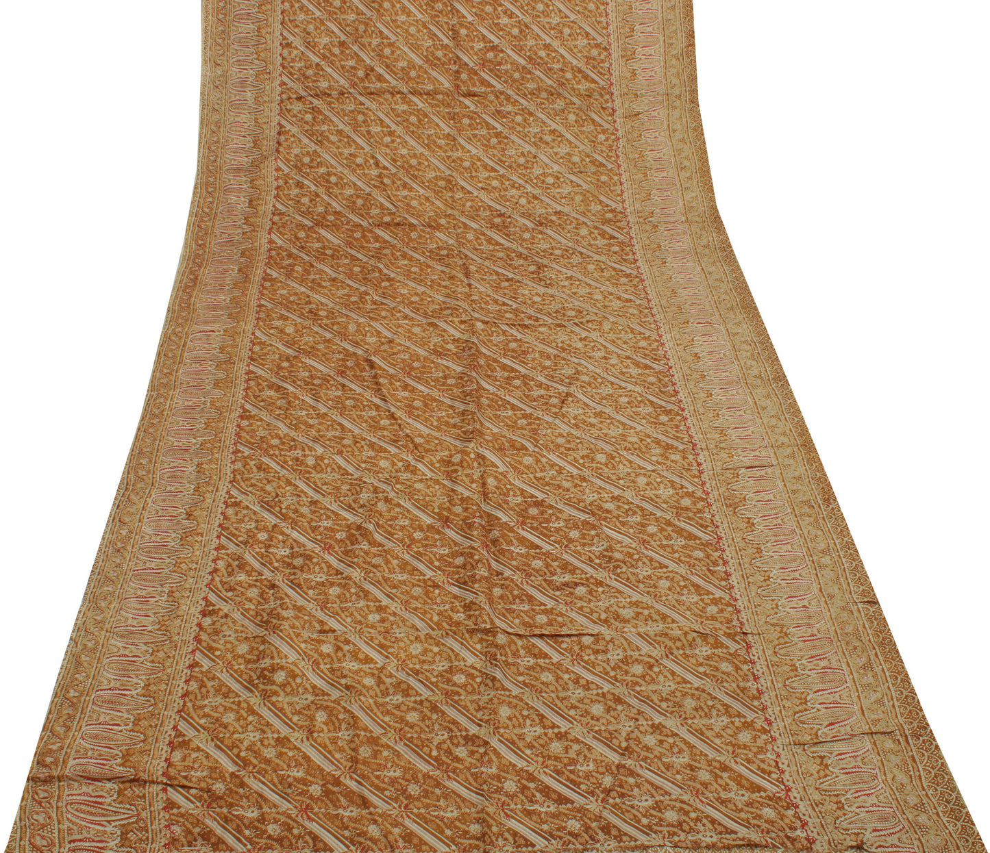 Sushila Vintage Brown Saree 100% Pure Silk Printed Floral Soft Craft Fabric