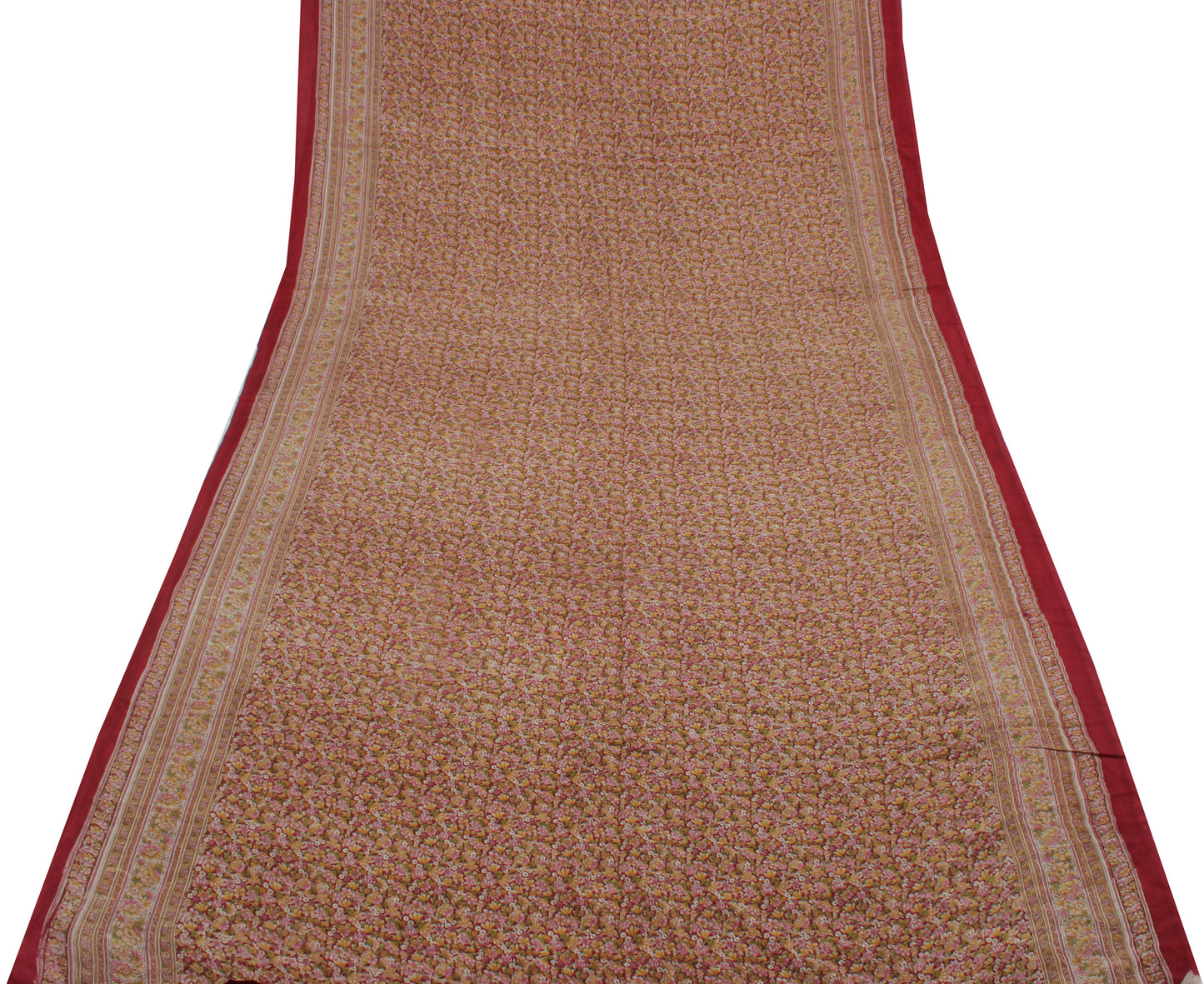 Sushila Vintage Red Saree 100% Pure Georgette Silk Printed Floral Craft Fabric