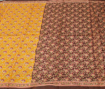 Sushila Vintage Mustard Saree 100% Pure Silk Printed Floral Soft Craft Fabric
