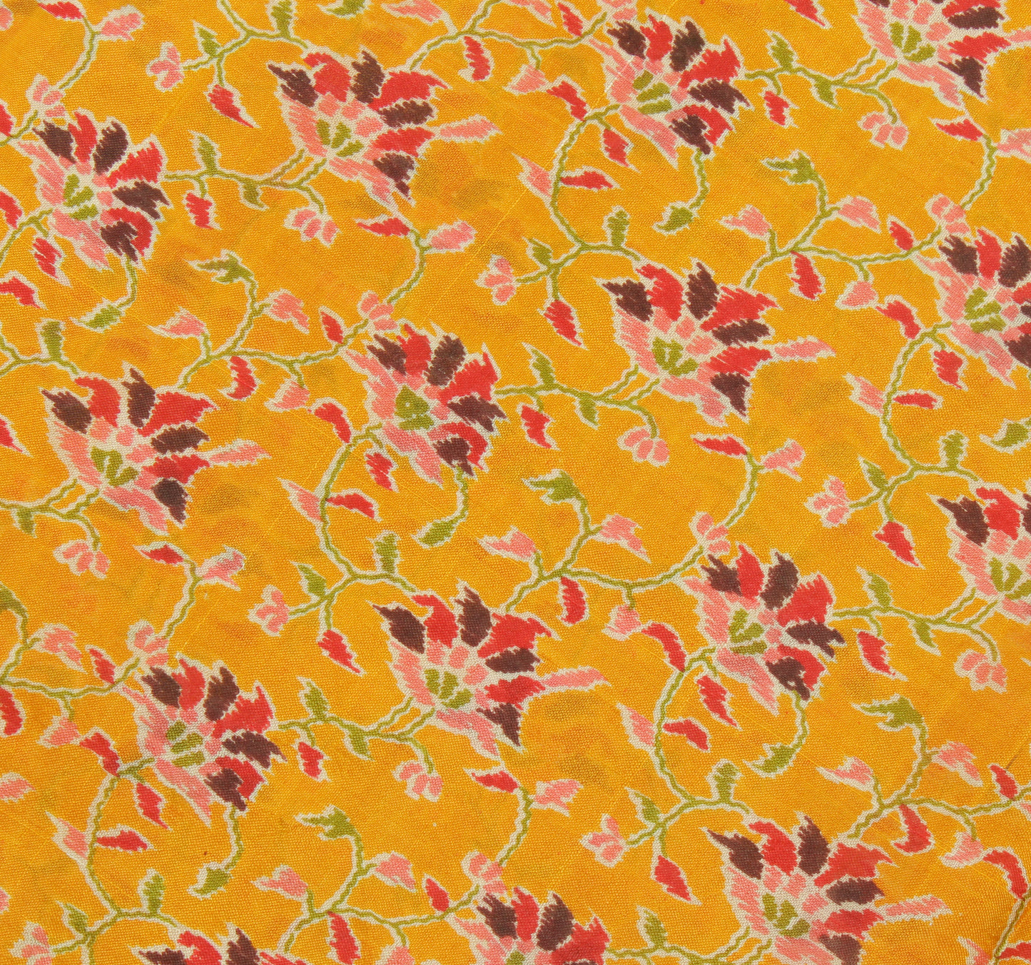 Sushila Vintage Mustard Saree 100% Pure Silk Printed Floral Soft Craft Fabric
