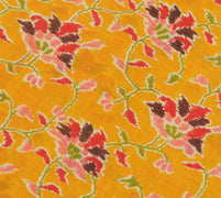 Sushila Vintage Mustard Saree 100% Pure Silk Printed Floral Soft Craft Fabric