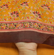 Sushila Vintage Mustard Saree 100% Pure Silk Printed Floral Soft Craft Fabric