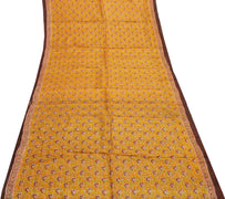 Sushila Vintage Mustard Saree 100% Pure Silk Printed Floral Soft Craft Fabric