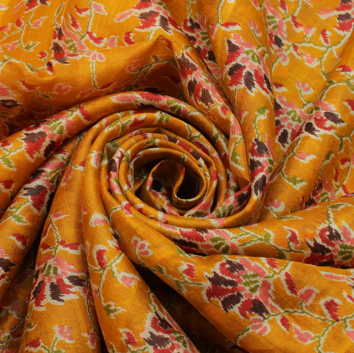 Sushila Vintage Mustard Saree 100% Pure Silk Printed Floral Soft Craft Fabric