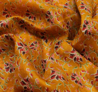 Sushila Vintage Mustard Saree 100% Pure Silk Printed Floral Soft Craft Fabric