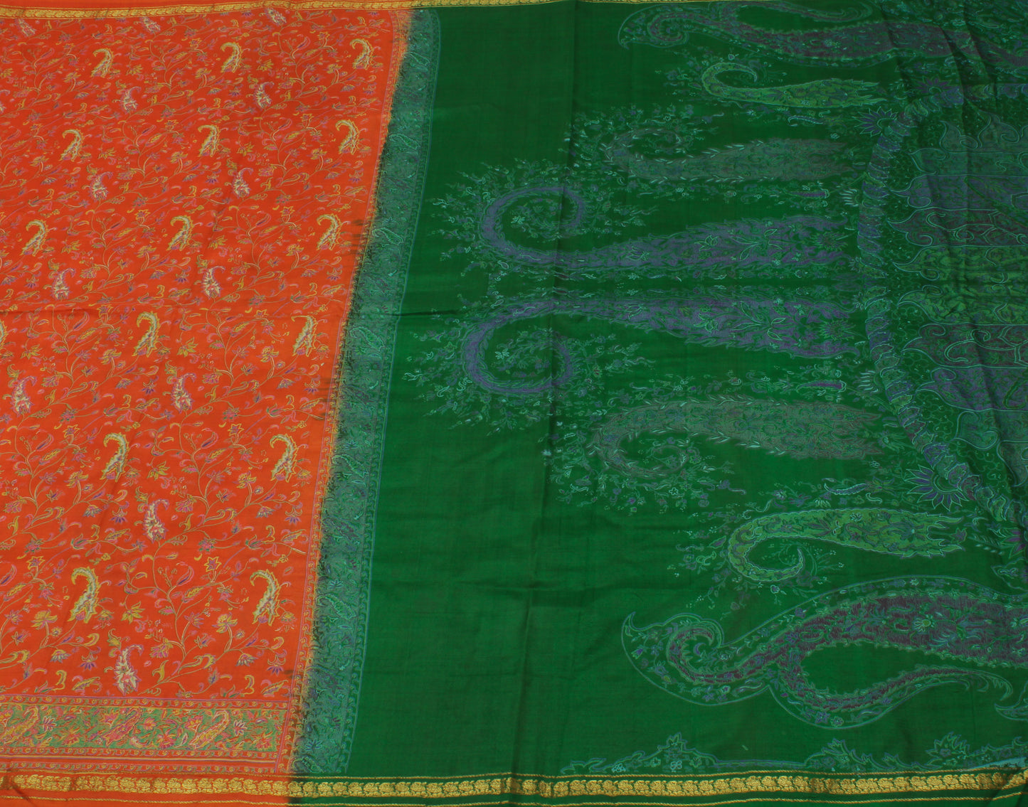 Sushila Vintage Orange Saree 100% Pure Silk Printed Floral Soft Craft Fabric