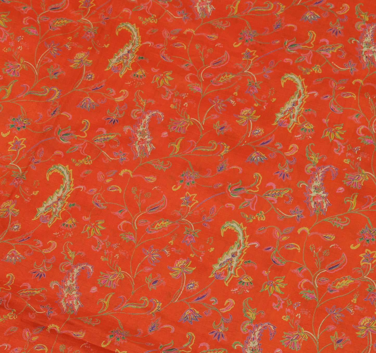 Sushila Vintage Orange Saree 100% Pure Silk Printed Floral Soft Craft Fabric