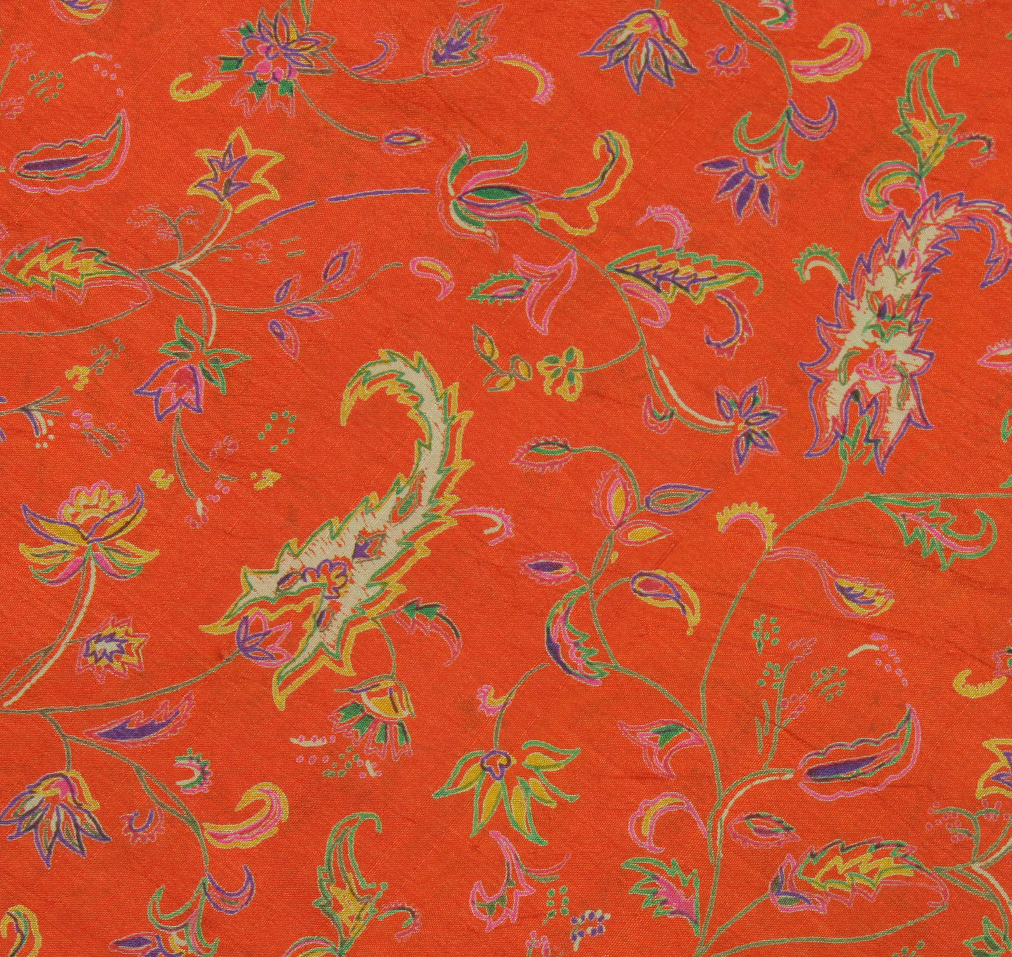 Sushila Vintage Orange Saree 100% Pure Silk Printed Floral Soft Craft Fabric