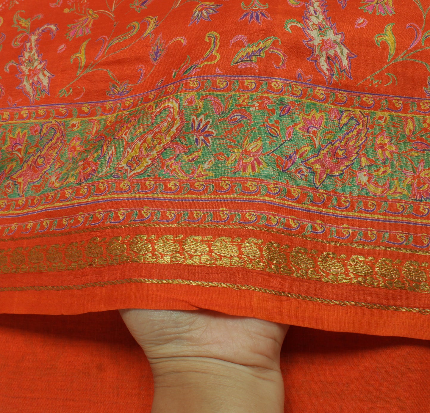 Sushila Vintage Orange Saree 100% Pure Silk Printed Floral Soft Craft Fabric