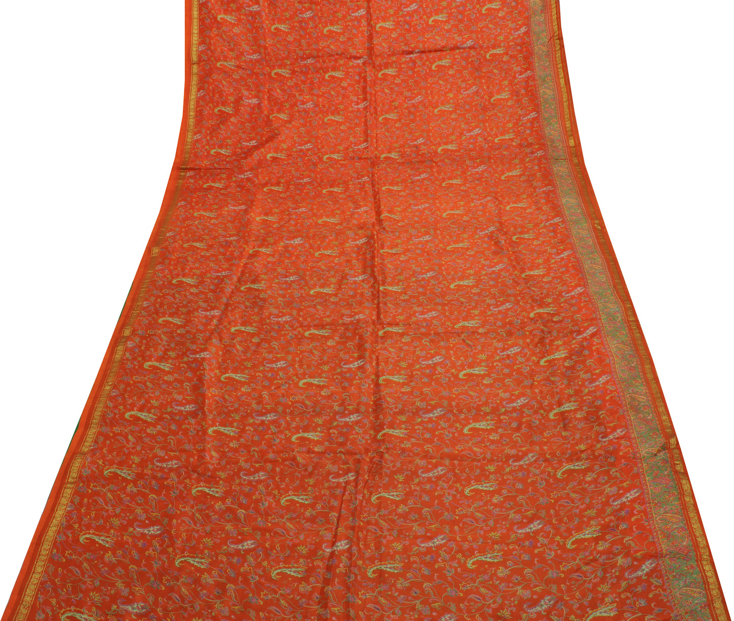 Sushila Vintage Orange Saree 100% Pure Silk Printed Floral Soft Craft Fabric