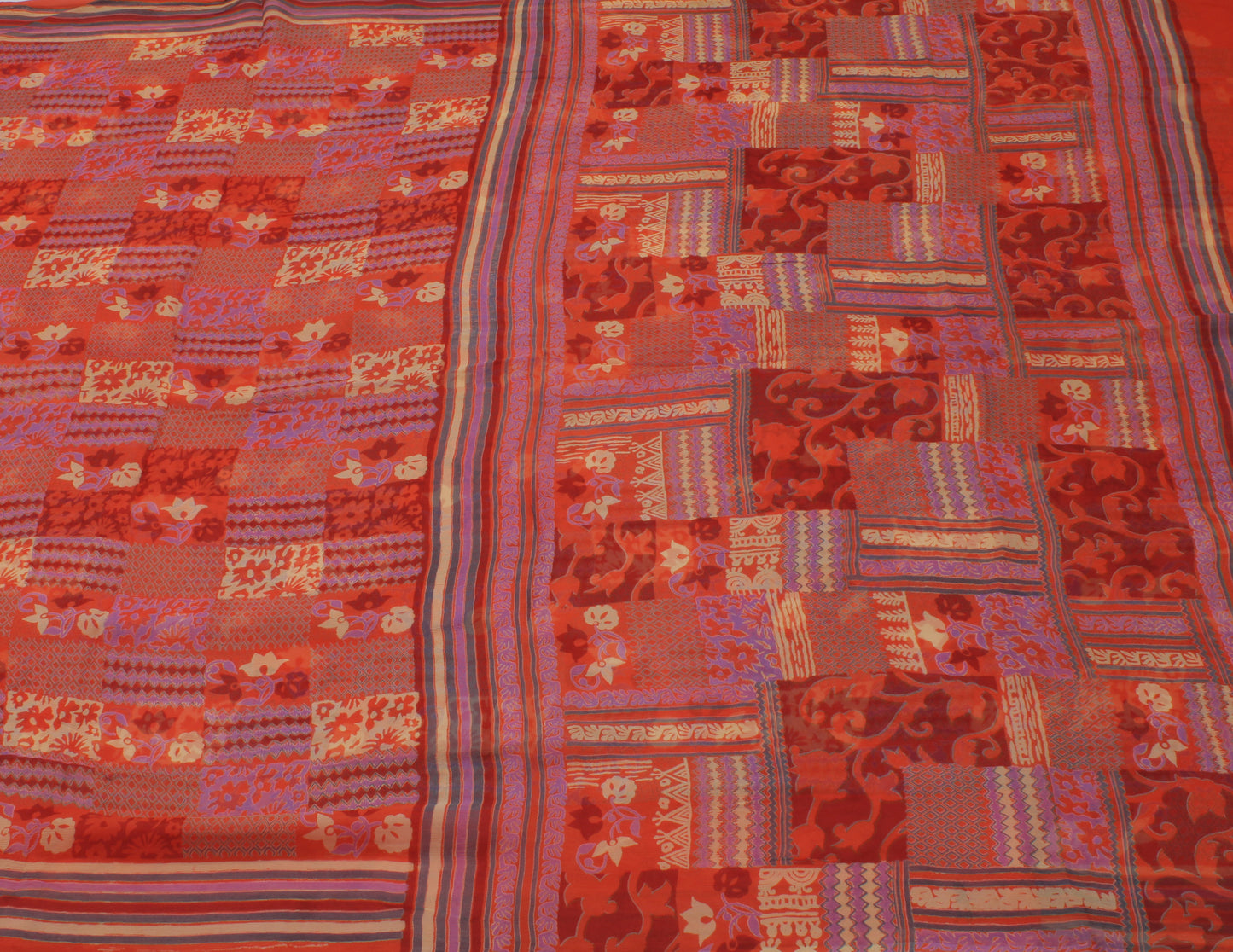 Sushila Vintage Indian Saree 100% Pure Chiffon Silk Printed Floral Craft Fabric
