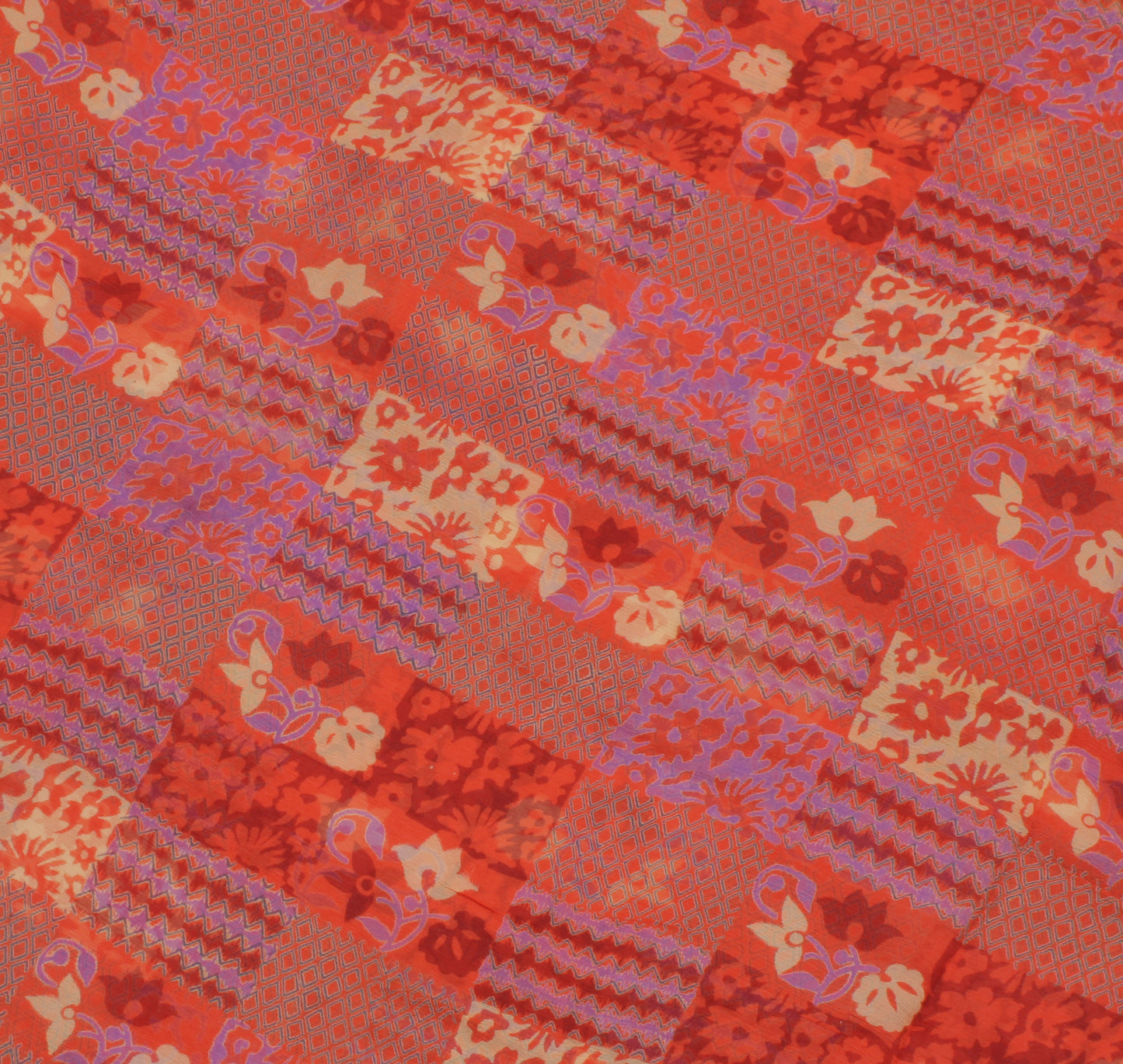 Sushila Vintage Indian Saree 100% Pure Chiffon Silk Printed Floral Craft Fabric