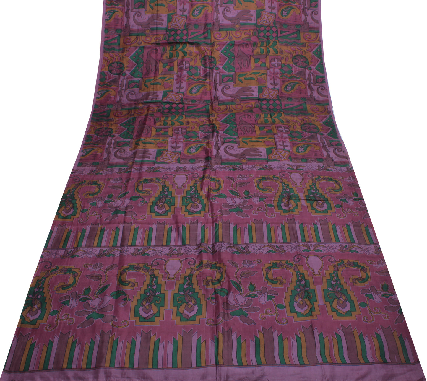Sushila Vintage Indian Saree 100% Pure Silk Printed Soft Craft 5 Yard Fabric