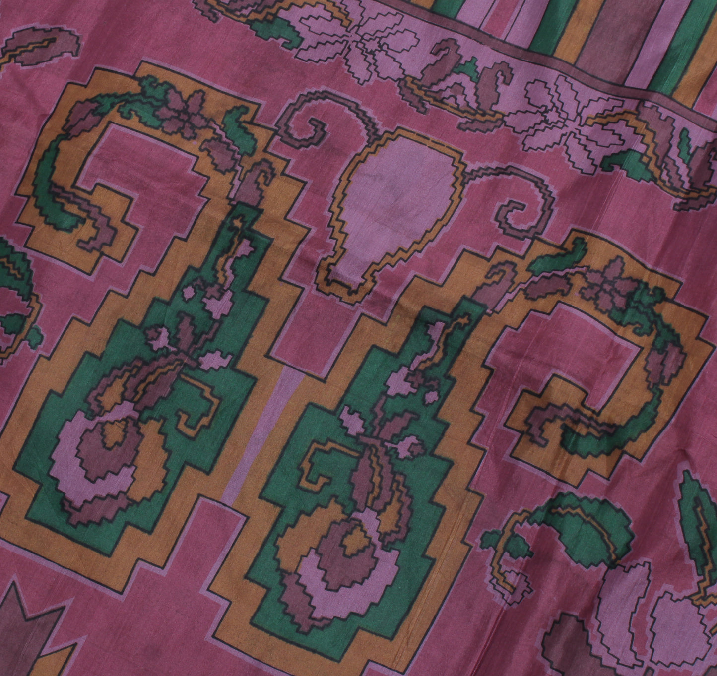 Sushila Vintage Indian Saree 100% Pure Silk Printed Soft Craft 5 Yard Fabric