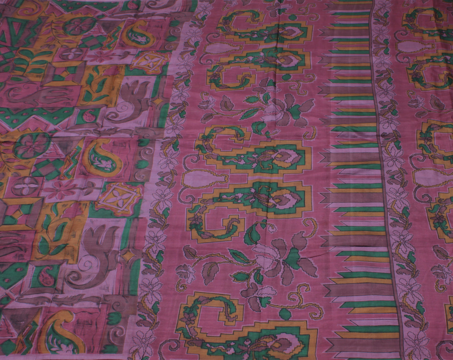 Sushila Vintage Indian Saree 100% Pure Silk Printed Soft Craft 5 Yard Fabric