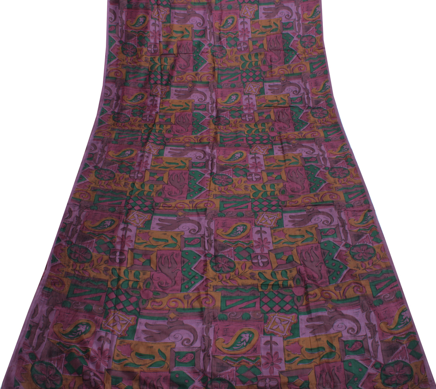 Sushila Vintage Indian Saree 100% Pure Silk Printed Soft Craft 5 Yard Fabric