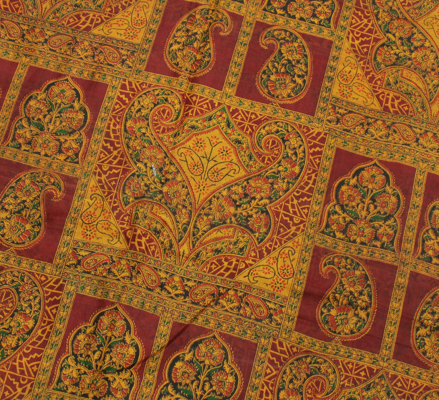 Sushila Vintage Mustard Saree 100% Pure Silk Printed Soft 5 Yard Craft Fabric