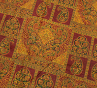 Sushila Vintage Mustard Saree 100% Pure Silk Printed Soft 5 Yard Craft Fabric