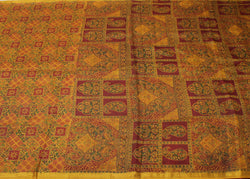 Sushila Vintage Mustard Saree 100% Pure Silk Printed Soft 5 Yard Craft Fabric