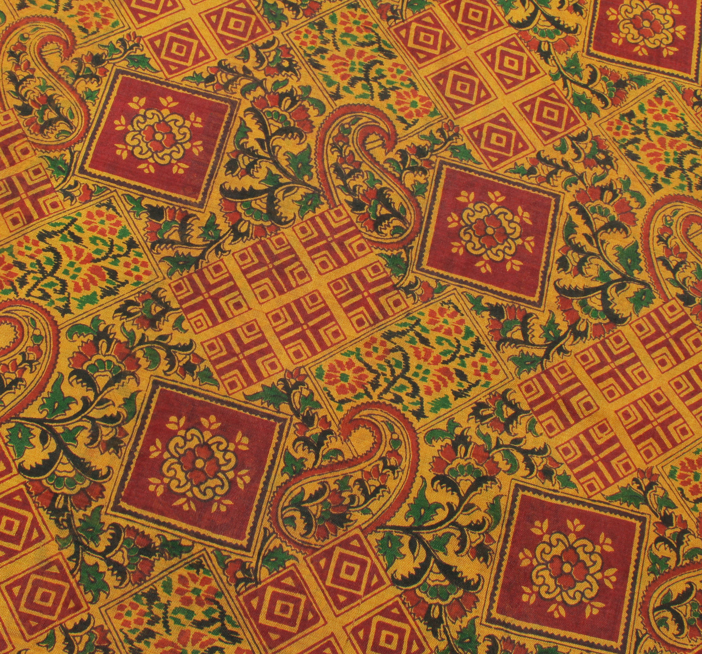 Sushila Vintage Mustard Saree 100% Pure Silk Printed Soft 5 Yard Craft Fabric