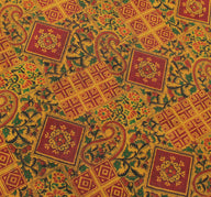 Sushila Vintage Mustard Saree 100% Pure Silk Printed Soft 5 Yard Craft Fabric