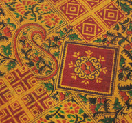 Sushila Vintage Mustard Saree 100% Pure Silk Printed Soft 5 Yard Craft Fabric