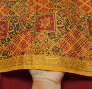 Sushila Vintage Mustard Saree 100% Pure Silk Printed Soft 5 Yard Craft Fabric
