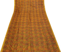 Sushila Vintage Mustard Saree 100% Pure Silk Printed Soft 5 Yard Craft Fabric