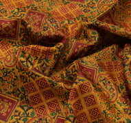 Sushila Vintage Mustard Saree 100% Pure Silk Printed Soft 5 Yard Craft Fabric