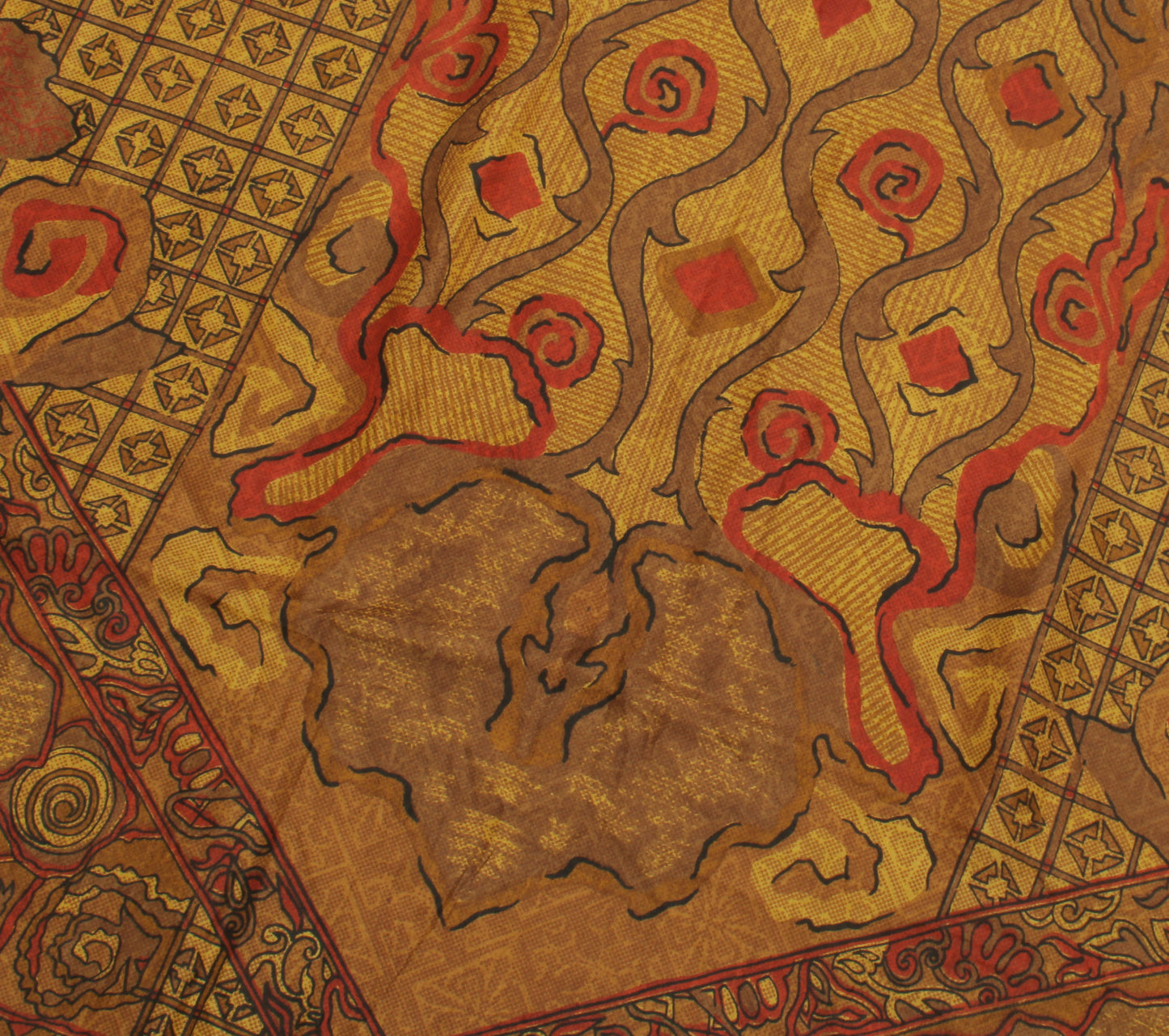 Sushila Vintage Mustard Saree 100% Pure Silk Printed Floral Soft Craft Fabric