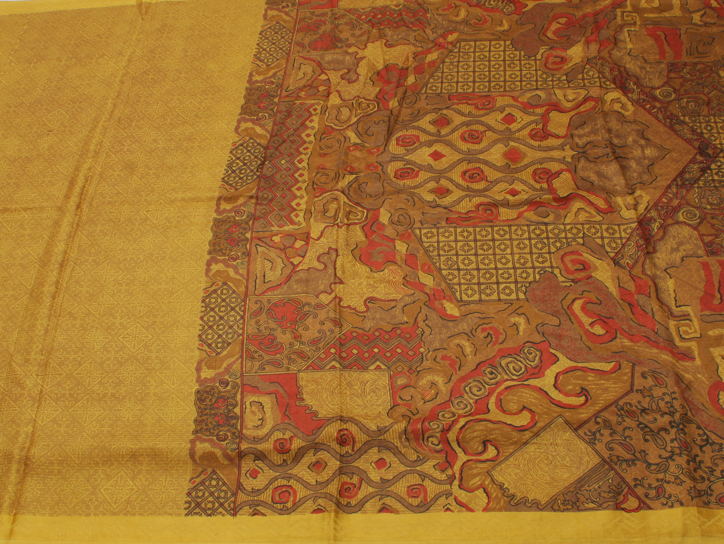 Sushila Vintage Mustard Saree 100% Pure Silk Printed Floral Soft Craft Fabric
