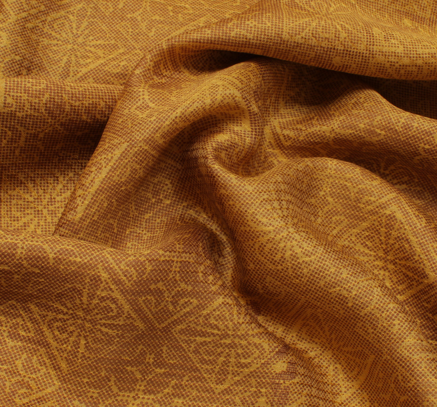 Sushila Vintage Mustard Saree 100% Pure Silk Printed Floral Soft Craft Fabric