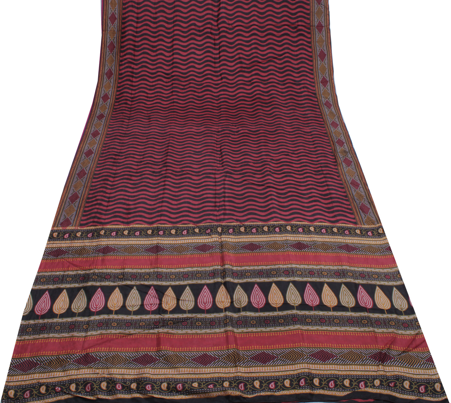 Sushila Vintage Red Saree 100% Pure Silk Printed Leheriya Soft Craft Fabric