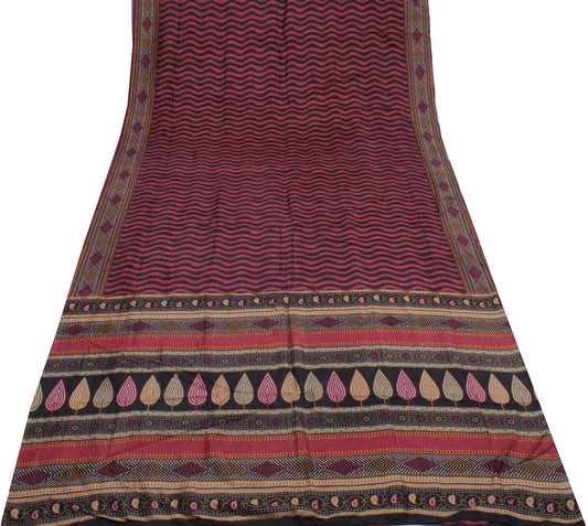 Sushila Vintage Red Saree 100% Pure Silk Printed Leheriya Soft Craft Fabric