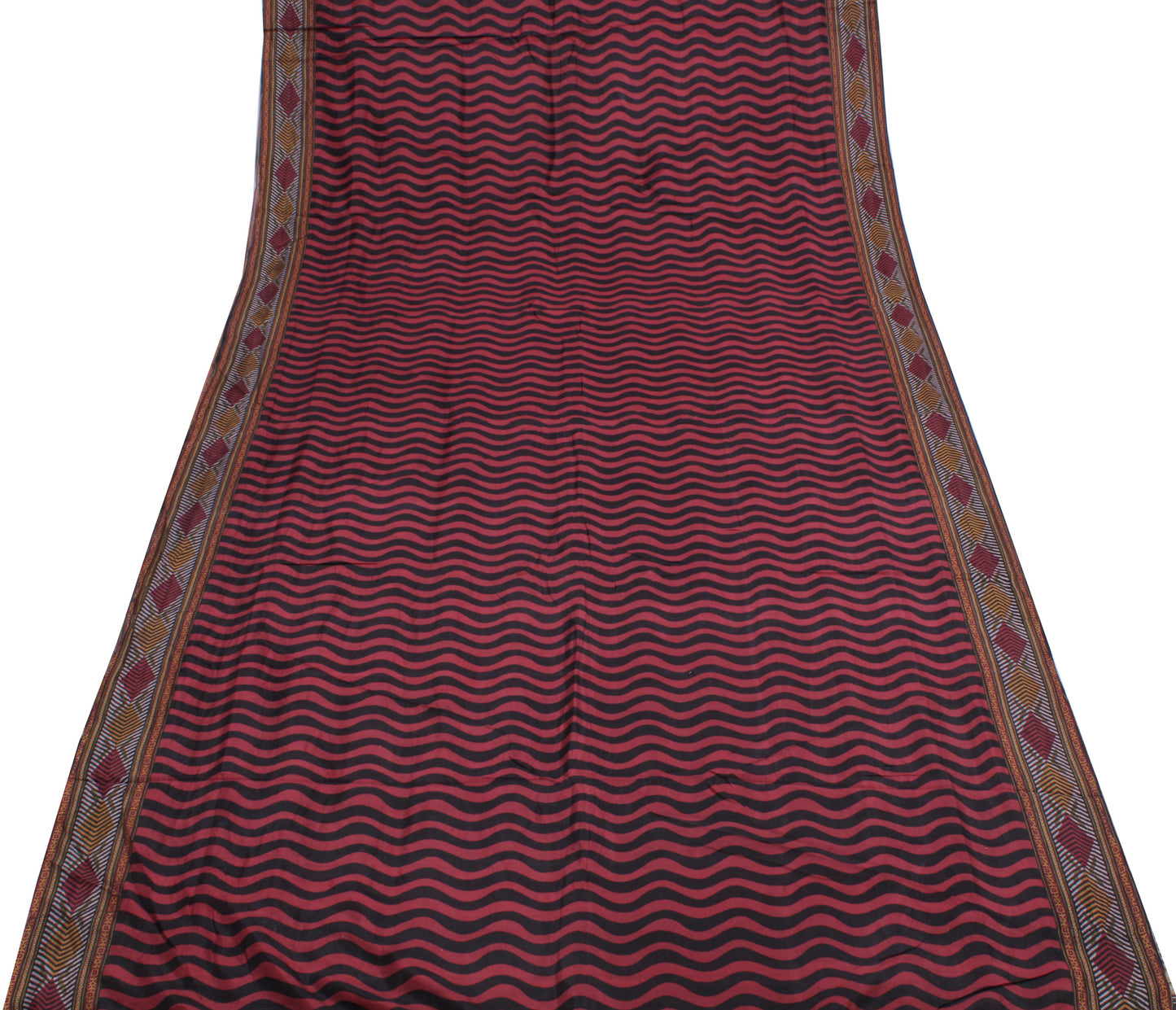 Sushila Vintage Red Saree 100% Pure Silk Printed Leheriya Soft Craft Fabric