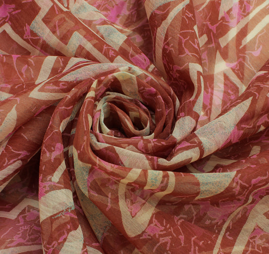 Sushila Vintage Indian Saree Blend Chiffon Silk Printed Craft 5 Yard Sari Fabric