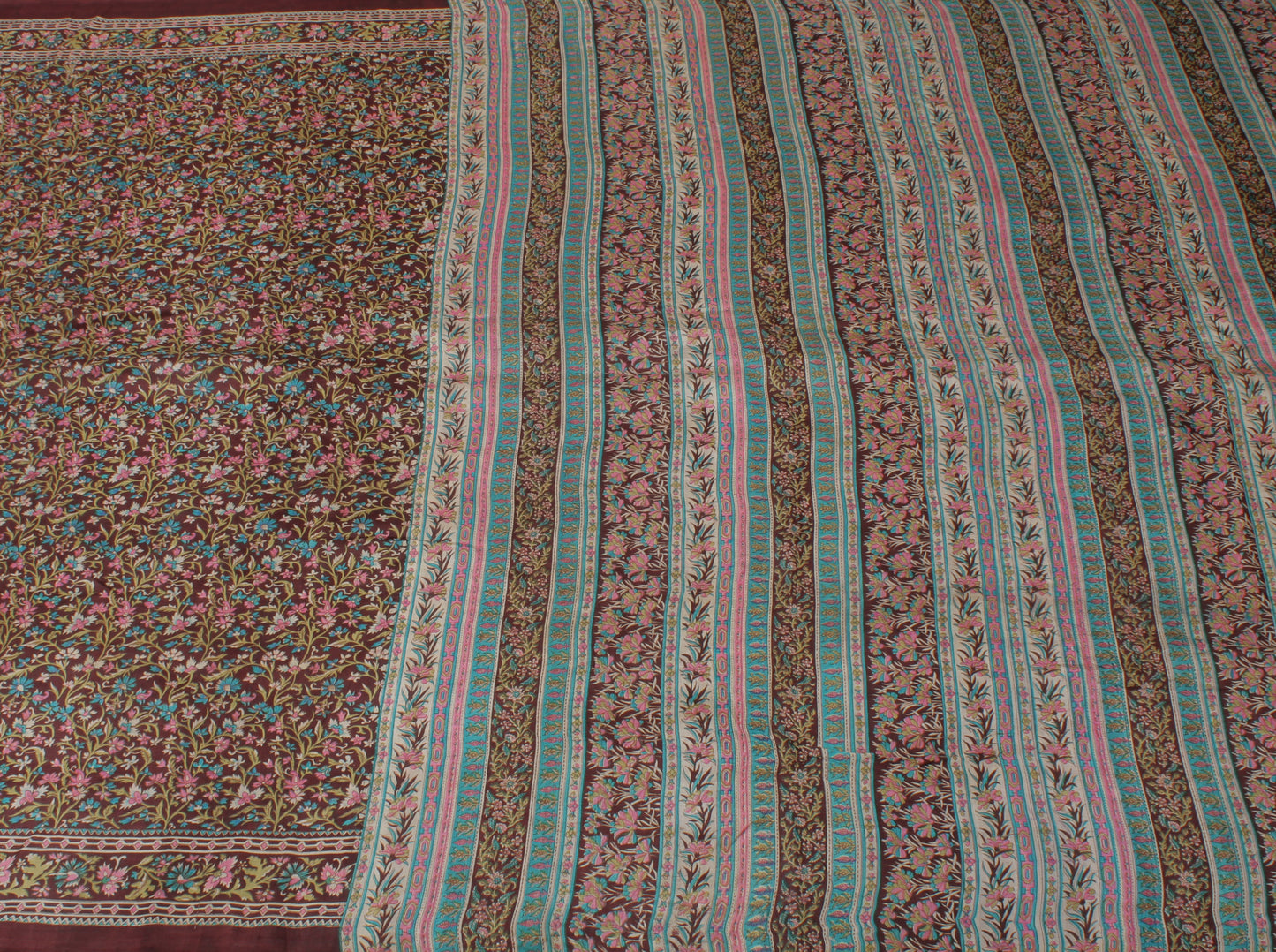 Sushila Vintage Dark Brown Saree 100% Pure Silk Printed Floral Soft Craft Fabric
