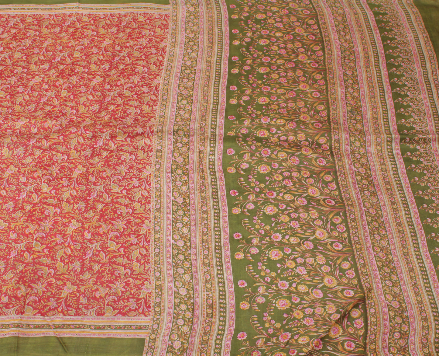 Sushila Vintage Red Saree 100% Pure Silk Printed Floral Soft Craft 5 Yard Fabric
