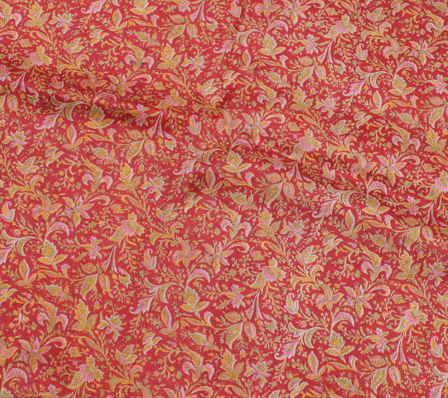Sushila Vintage Red Saree 100% Pure Silk Printed Floral Soft Craft 5 Yard Fabric