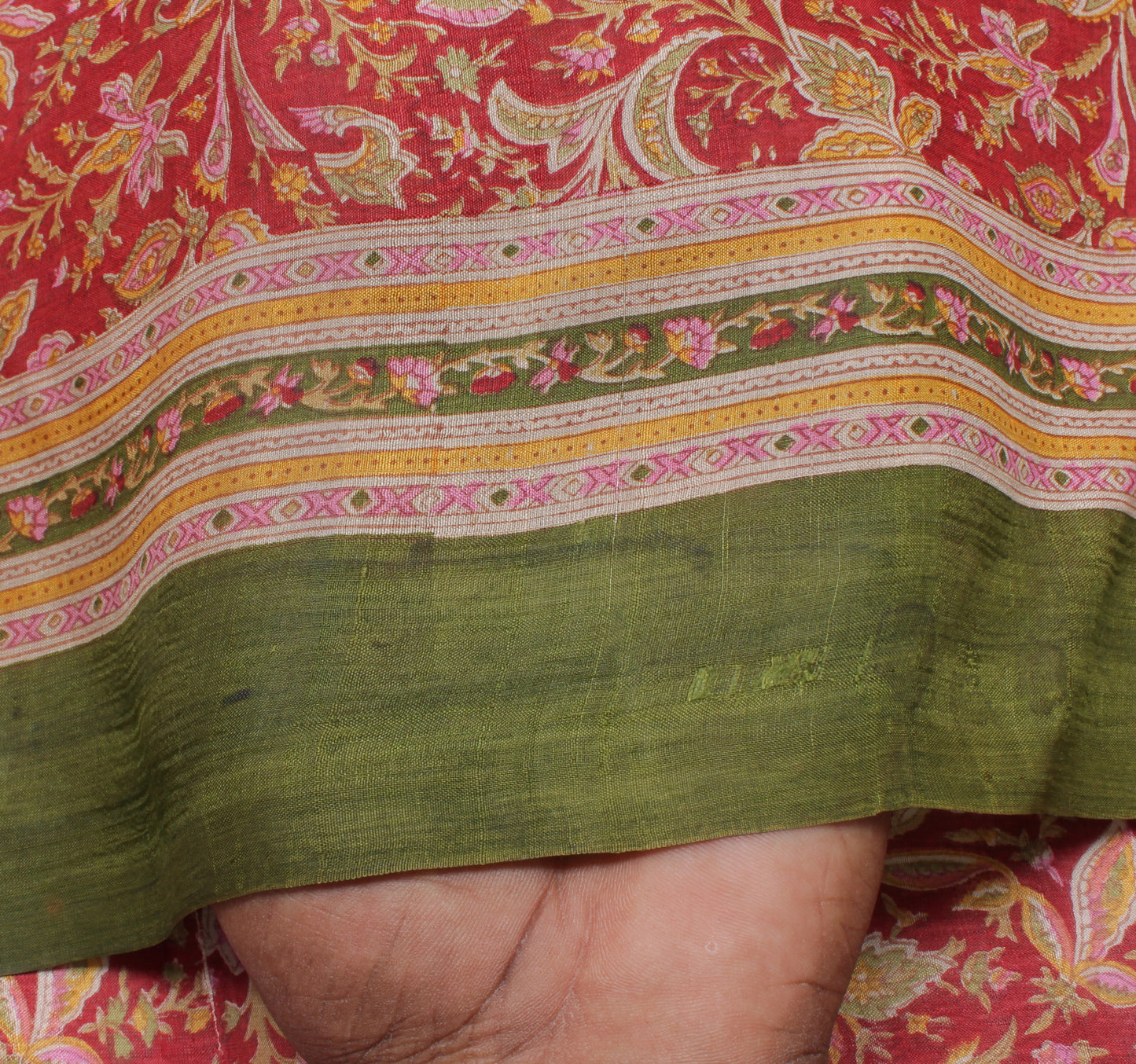 Sushila Vintage Red Saree 100% Pure Silk Printed Floral Soft Craft 5 Yard Fabric