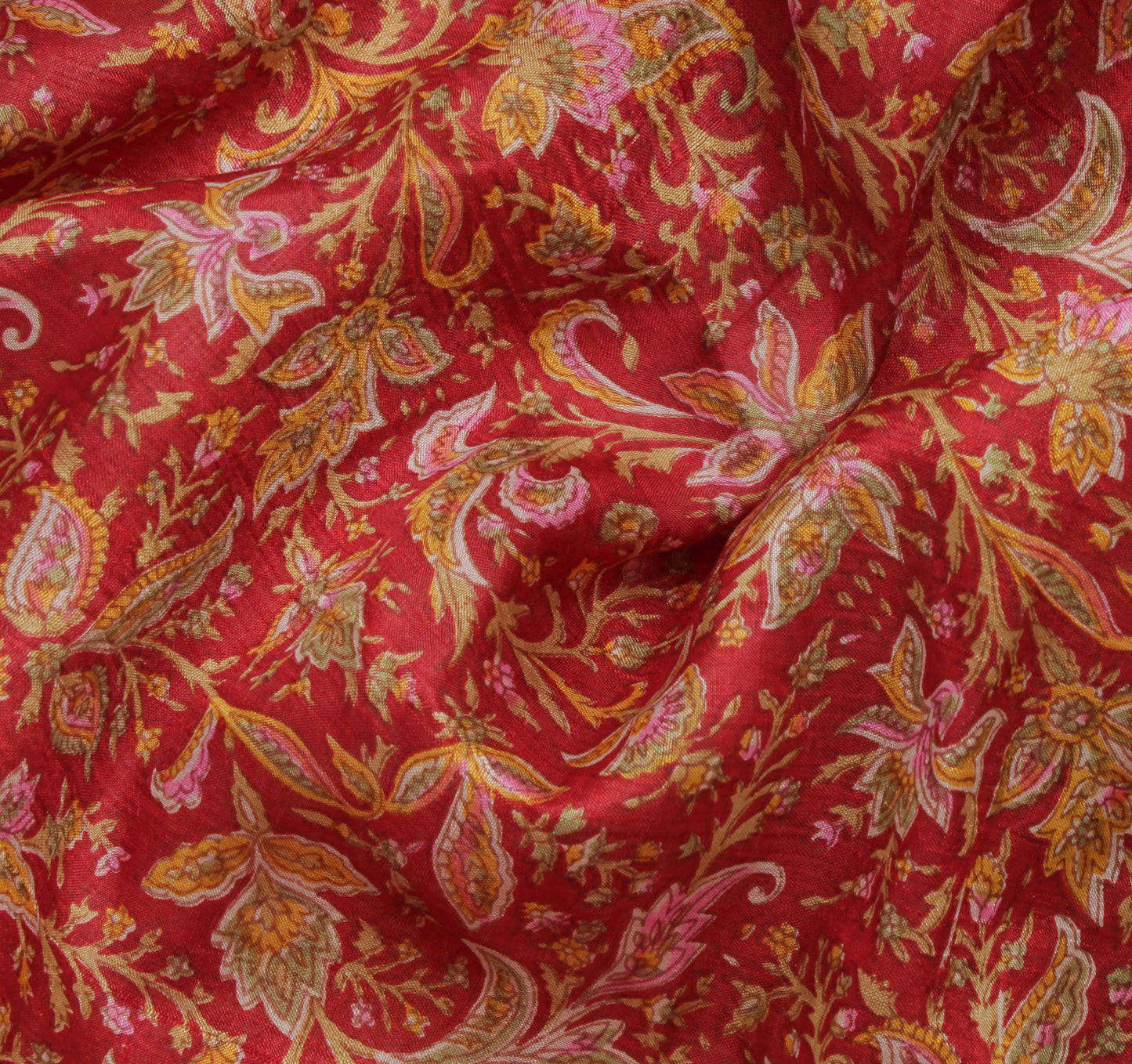 Sushila Vintage Red Saree 100% Pure Silk Printed Floral Soft Craft 5 Yard Fabric