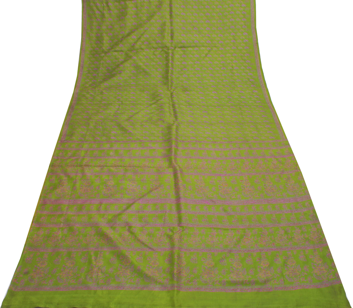 Sushila Vintage Green Saree 100% Pure Silk Printed Floral Soft Craft Sari Fabric