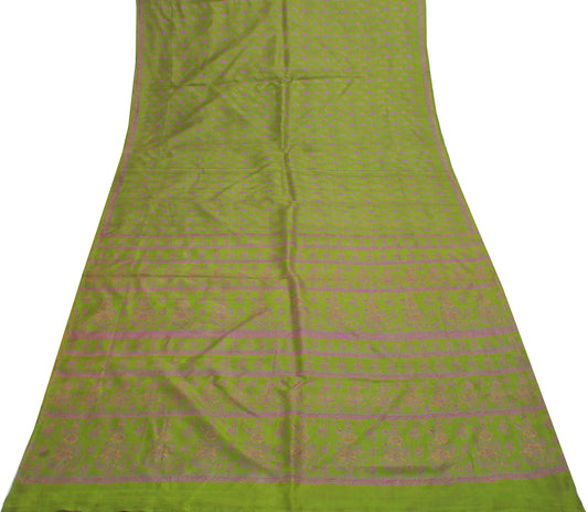 Sushila Vintage Green Saree 100% Pure Silk Printed Floral Soft Craft Sari Fabric